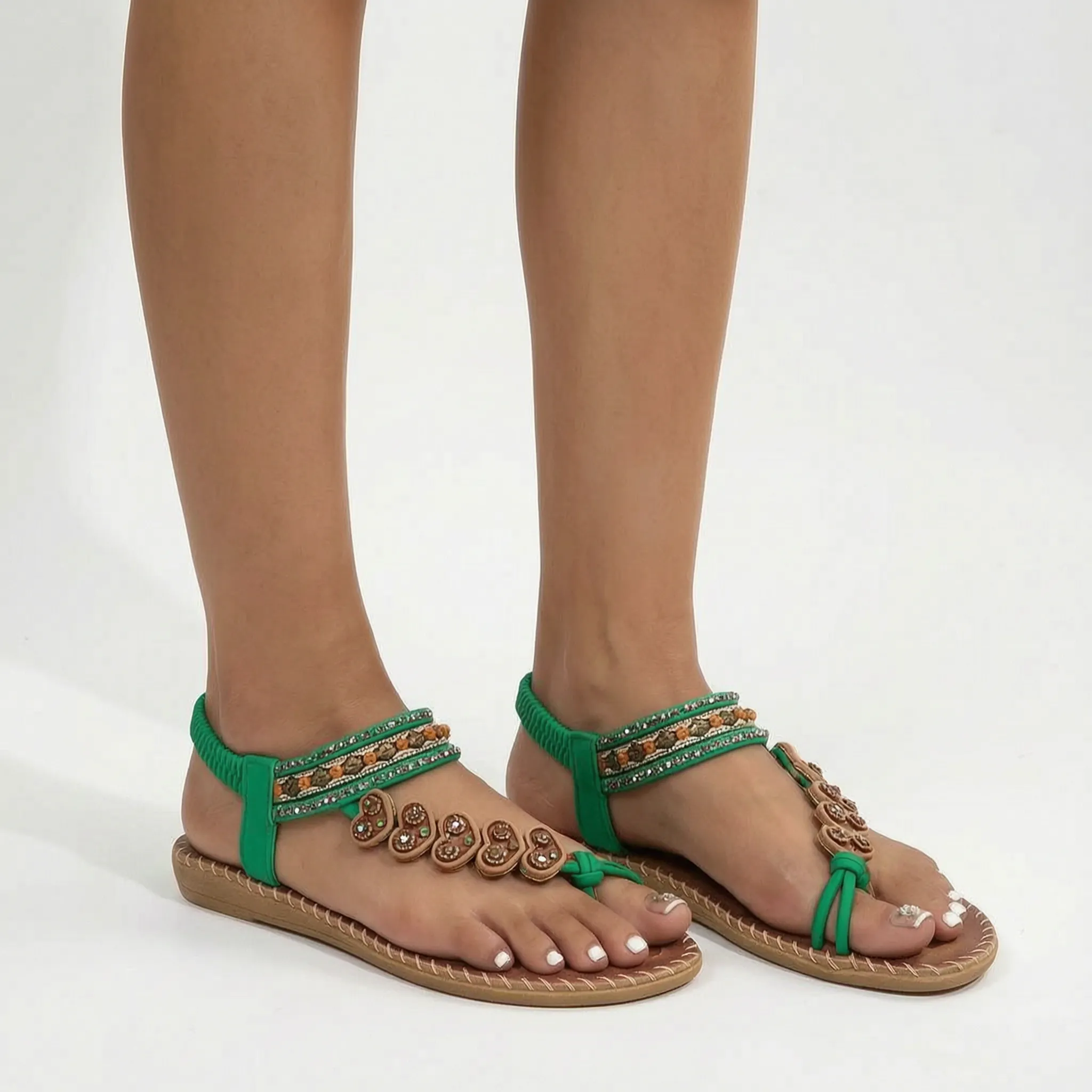 Beaded Flat Toe Post Sandal -  Warm-Weather Outings - Ormexis