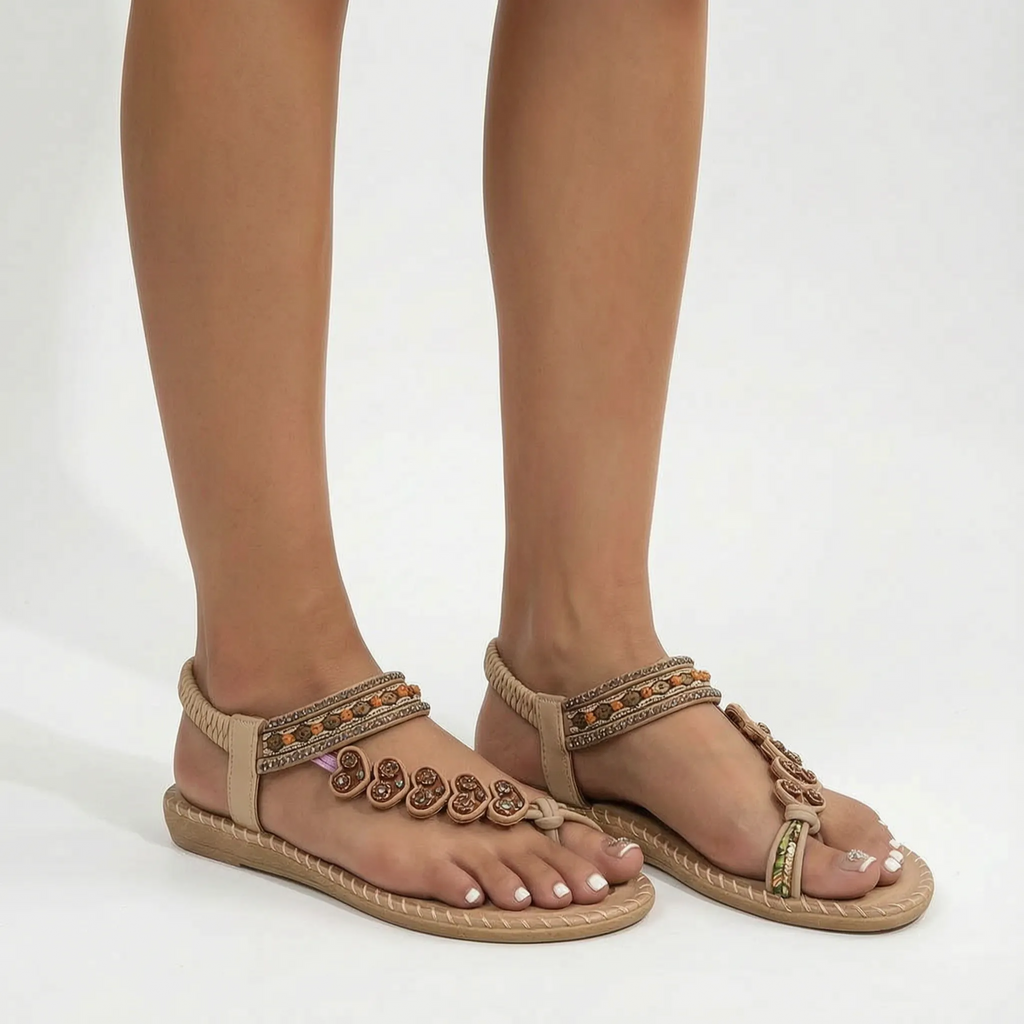 Beaded Flat Toe Post Sandal -  Warm-Weather Outings - Ormexis