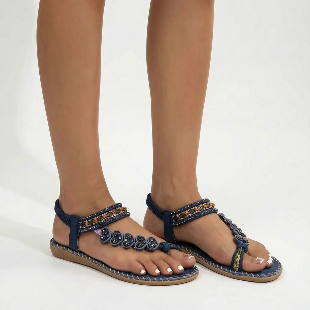 Beaded Flat Toe Post Sandal -  Warm-Weather Outings - Ormexis