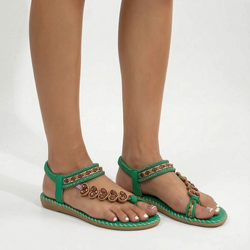 Beaded Flat Toe Post Sandal -  Warm-Weather Outings - Ormexis
