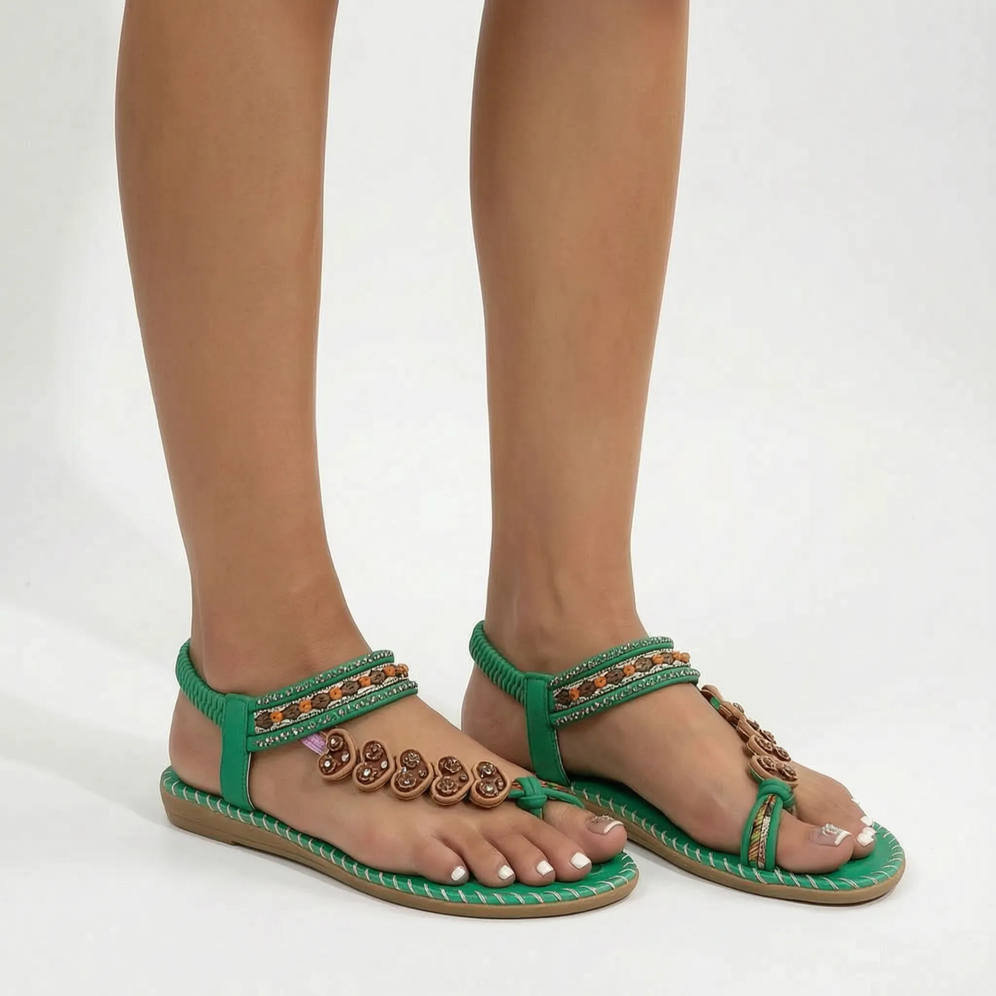 Beaded Flat Toe Post Sandal -  Warm-Weather Outings - Ormexis