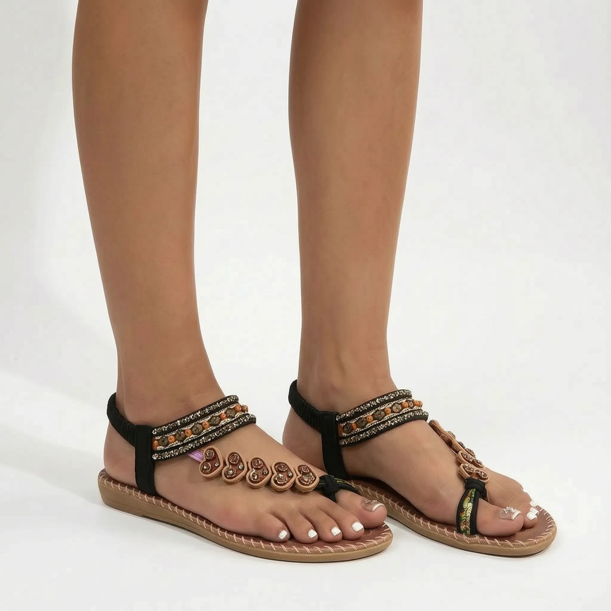 Beaded Flat Toe Post Sandal -  Warm-Weather Outings - Ormexis