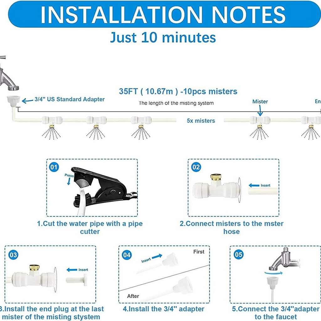 Outdoor Misting System With Quick Setup For Garden And Patio Cooling