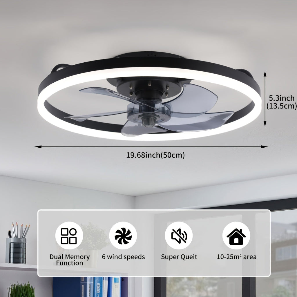 Flush Mount Modern Ceiling Fan With Dimmable LED Lighting