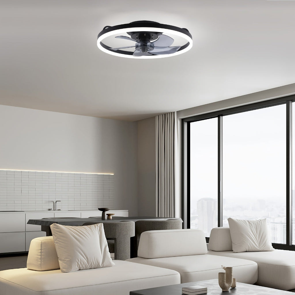 Flush Mount Modern Ceiling Fan With Dimmable LED Lighting