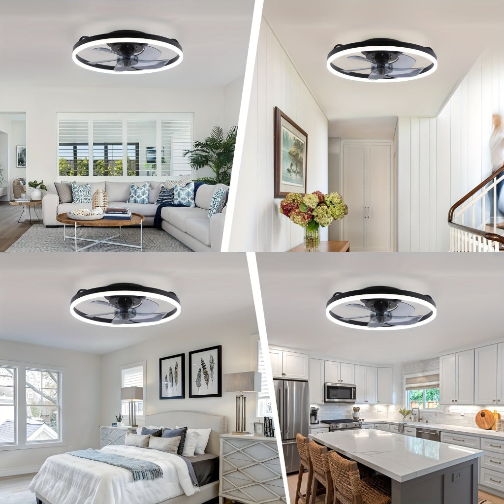 Flush Mount Modern Ceiling Fan With Dimmable LED Lighting