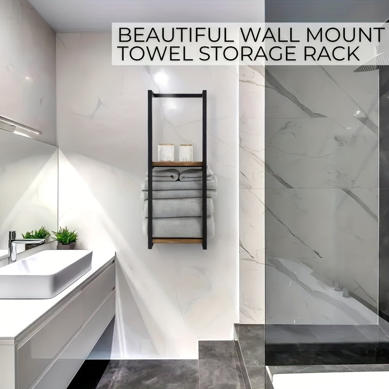 Sleek Towel Rack With Waterproof Shelf For Bathroom Storage