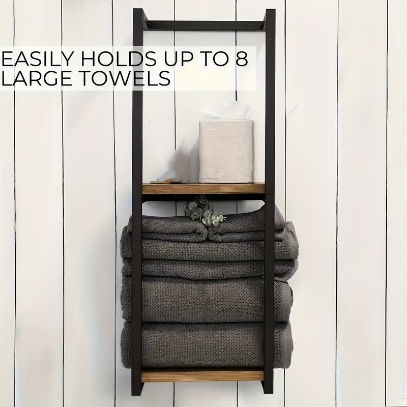 Sleek Towel Rack With Waterproof Shelf For Bathroom Storage