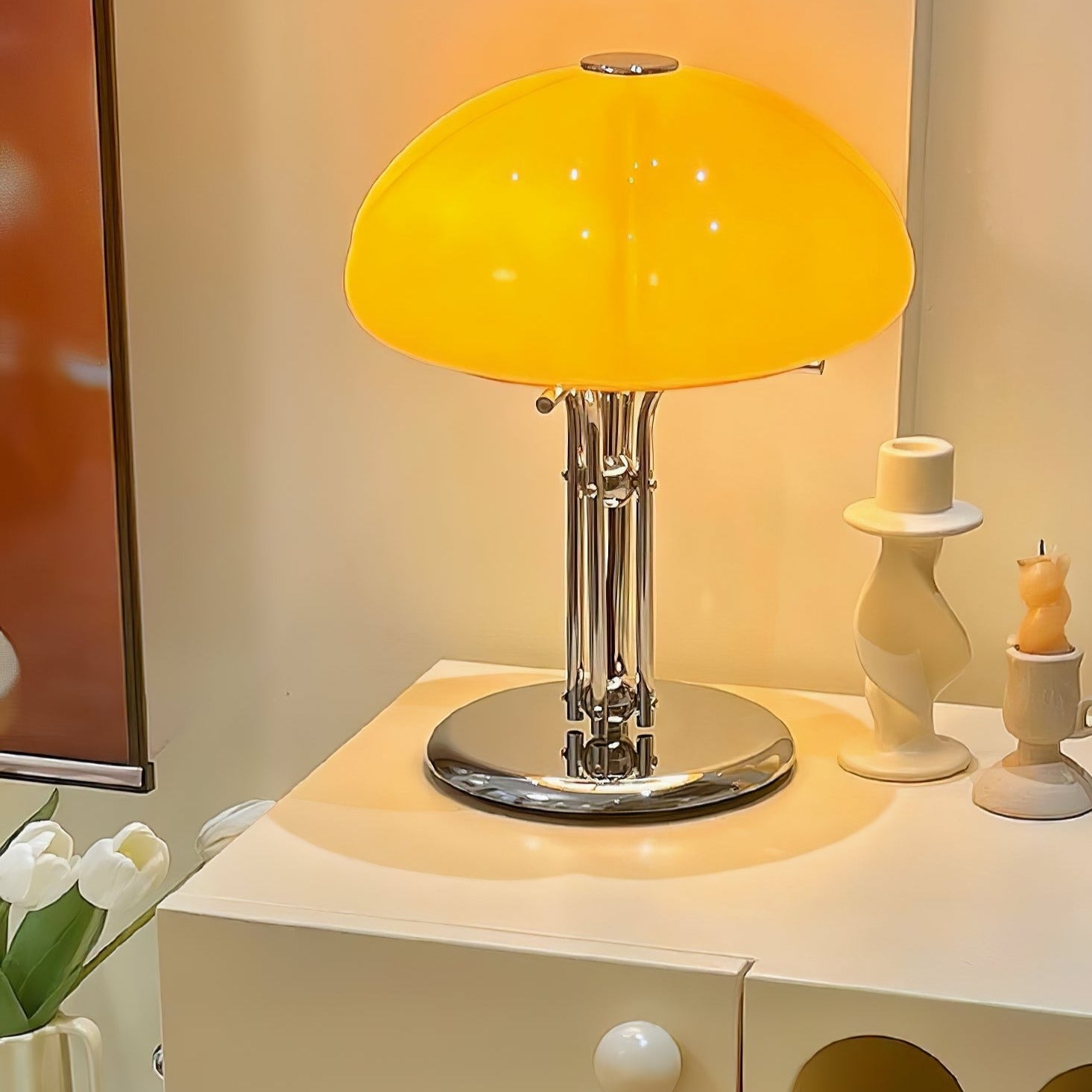 Mushroom Lamp With Bauhaus Influence And Clean Geometric Silhouette