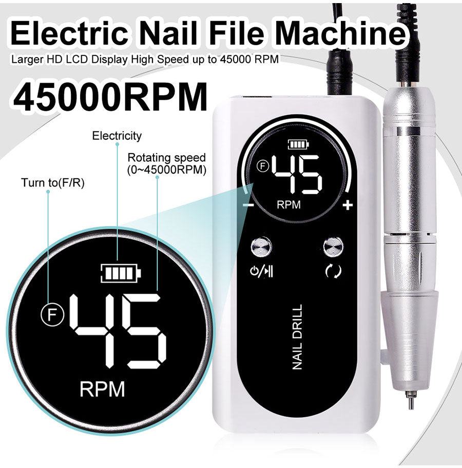 Nail Care Pro Electric Nail File 45000 RPM, Rechargeable Battery, Low Noise