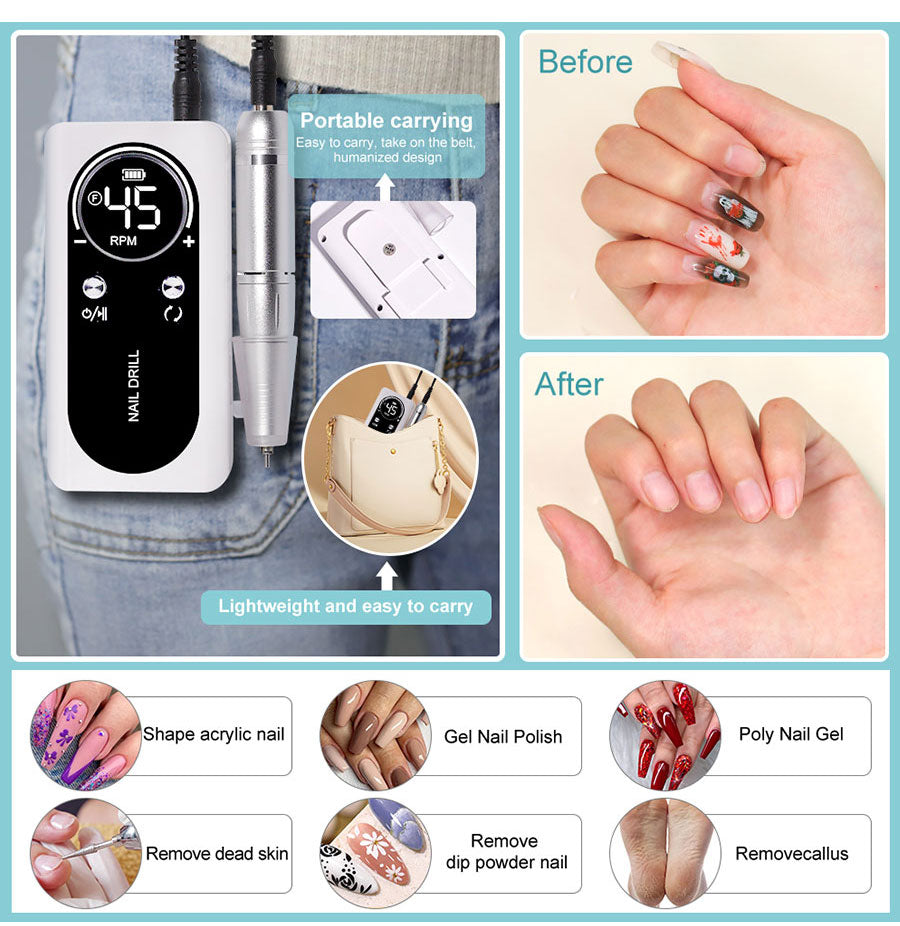 Nail Care Pro Electric Nail File 45000 RPM, Rechargeable Battery, Low Noise