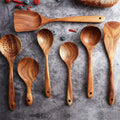 Natural Wood Cooking Utensil Set With Food-Grade Finish, Non-Scratch Kitchen Tools