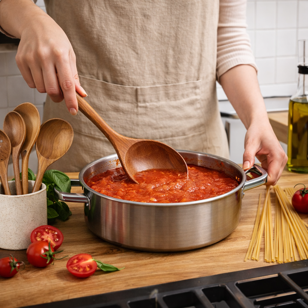 Natural Wood Cooking Utensil Set With Food-Grade Finish, Non-Scratch Kitchen Tools