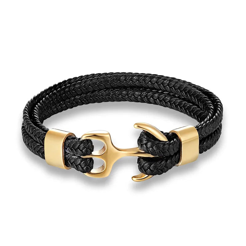 Nautical Collection Men's Leather Bracelet With Anchor Design