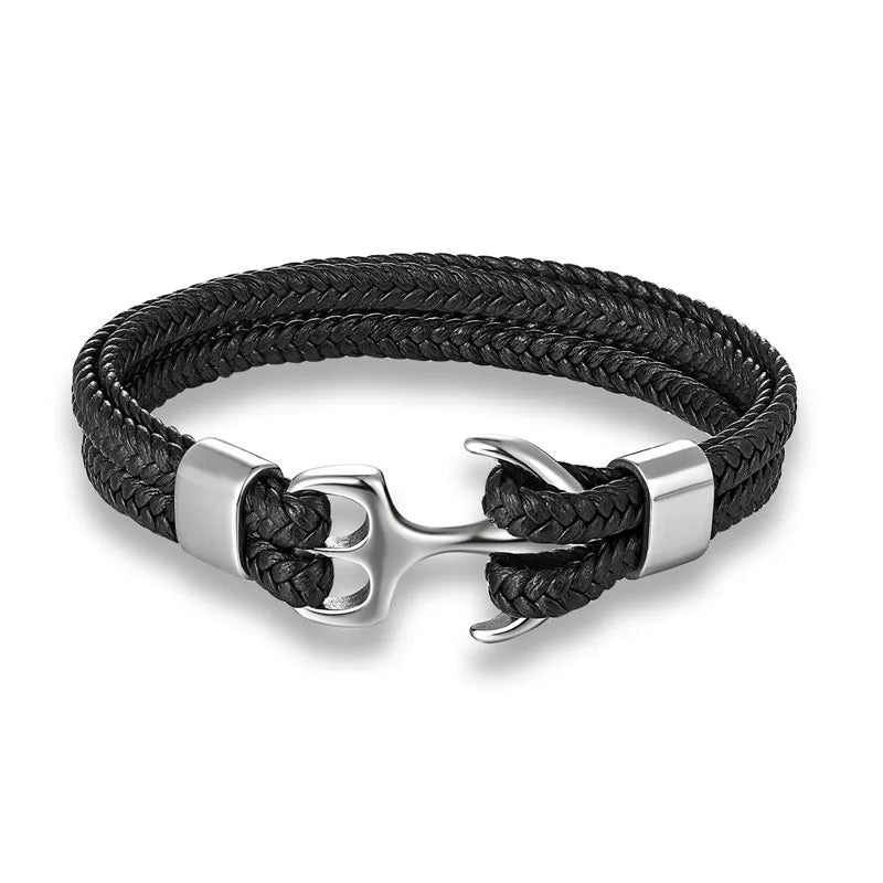 Nautical Collection Men's Leather Bracelet With Anchor Design