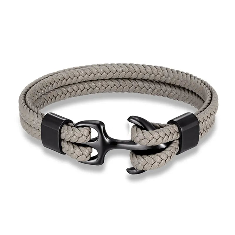 Nautical Collection Men's Leather Bracelet With Anchor Design