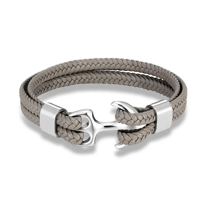 Nautical Collection Men's Leather Bracelet With Anchor Design