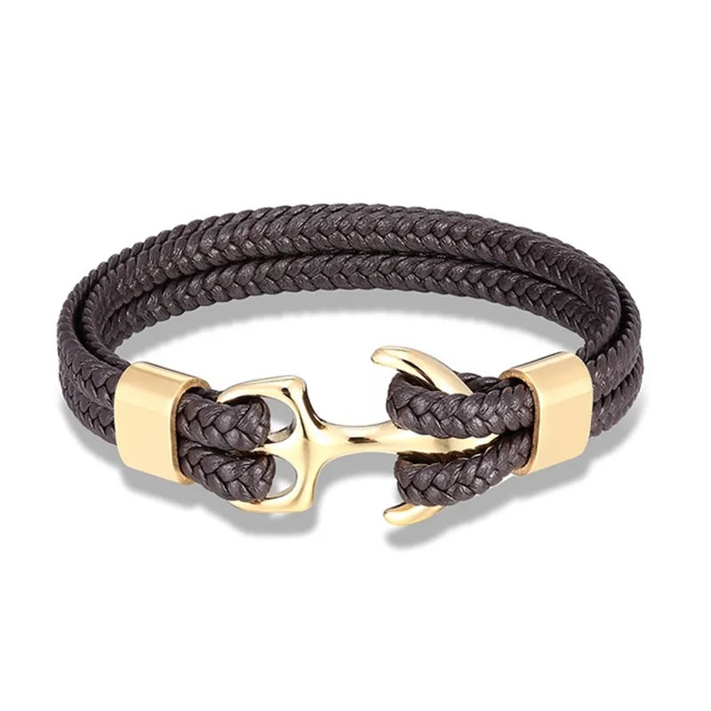 Nautical Collection Men's Leather Bracelet With Anchor Design