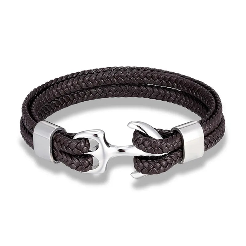 Nautical Collection Men's Leather Bracelet With Anchor Design