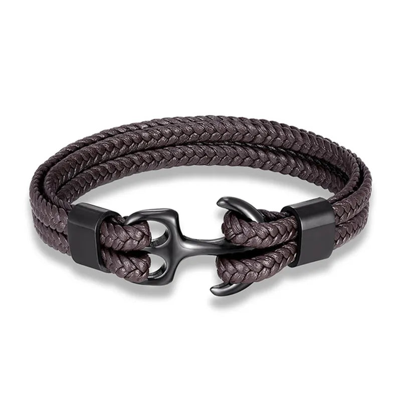 Nautical Collection Men's Leather Bracelet With Anchor Design