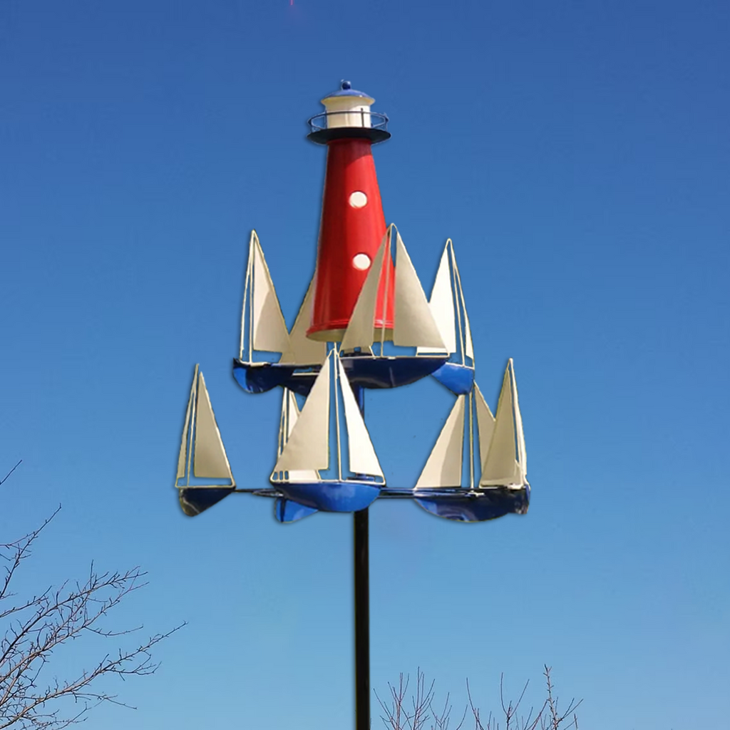 Nautical Wind Sculpture: Vibrant Kinetic Garden Art for Coastal Spaces