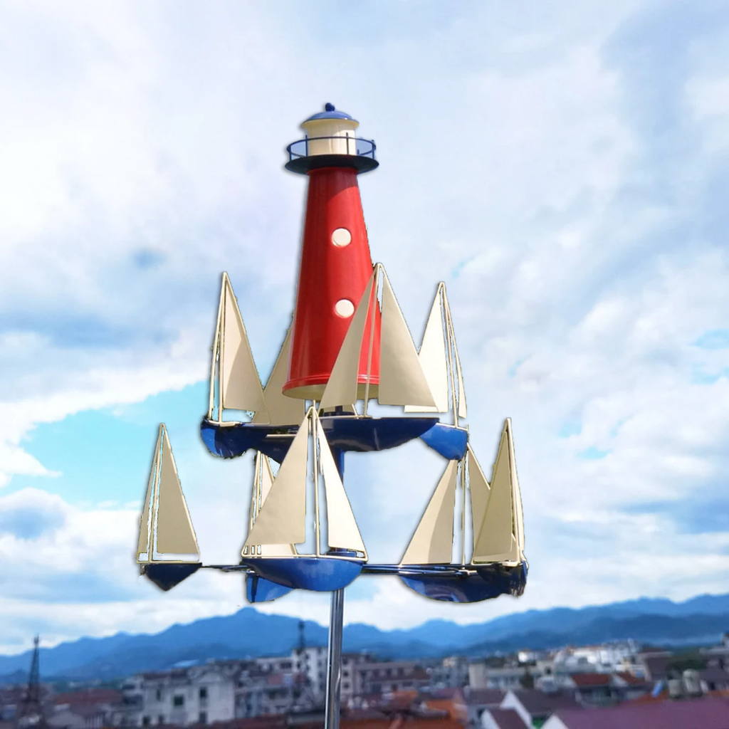 Nautical Wind Sculpture: Vibrant Kinetic Garden Art for Coastal Spaces