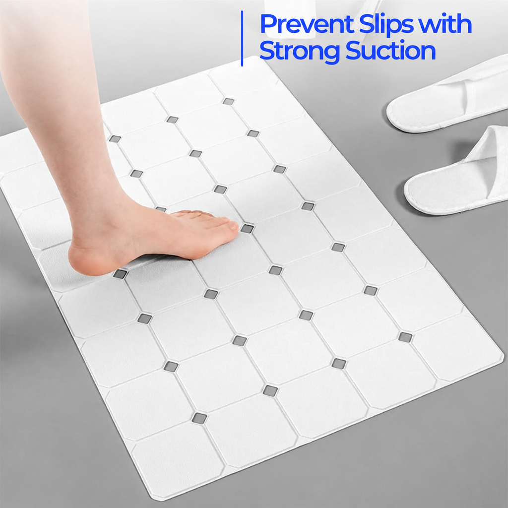 Slip-Resistant Silicone Bath Mat With Suction Cups And Drain Holes