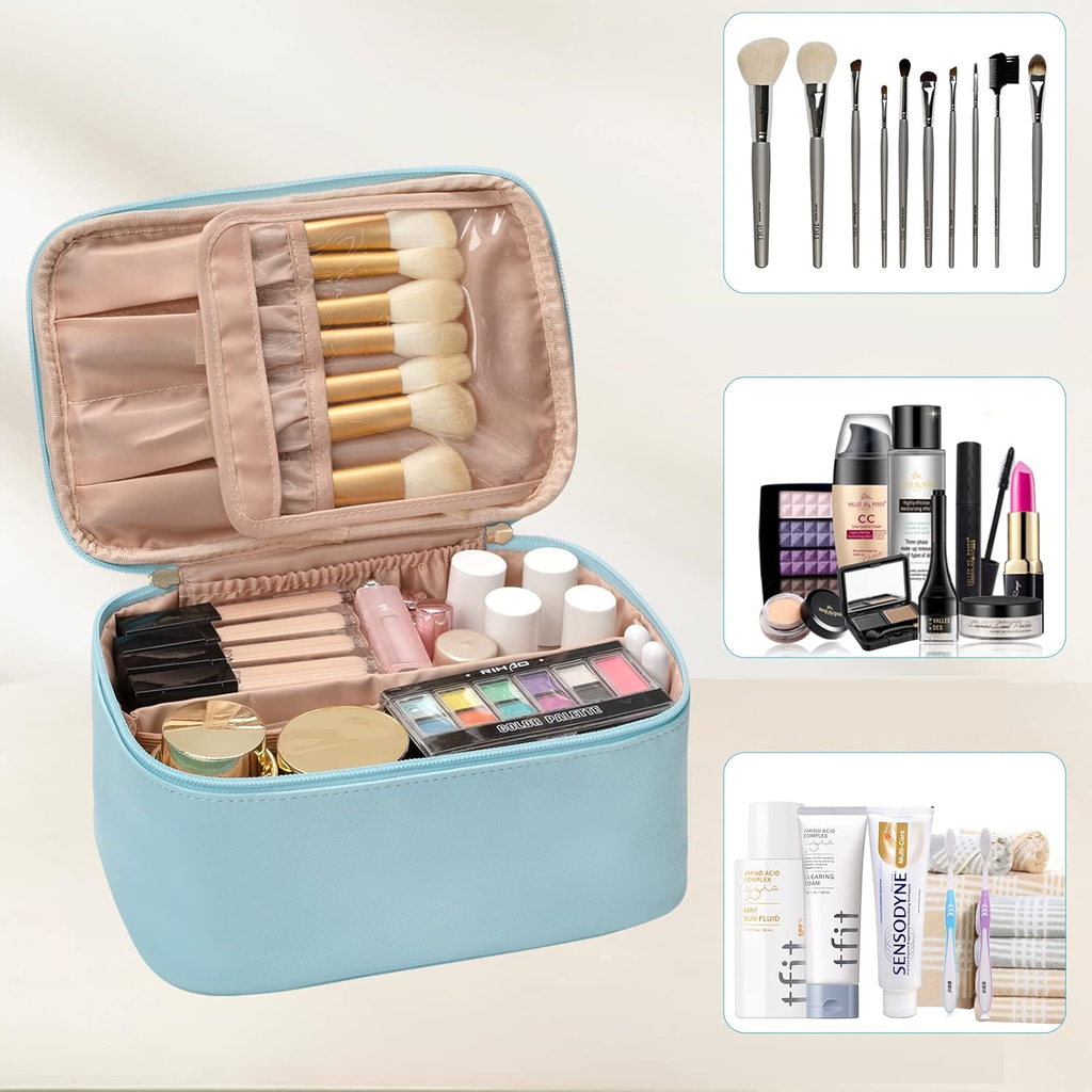 Nora Luxe Portable Makeup Organizer With Adjustable Compartments For Travel