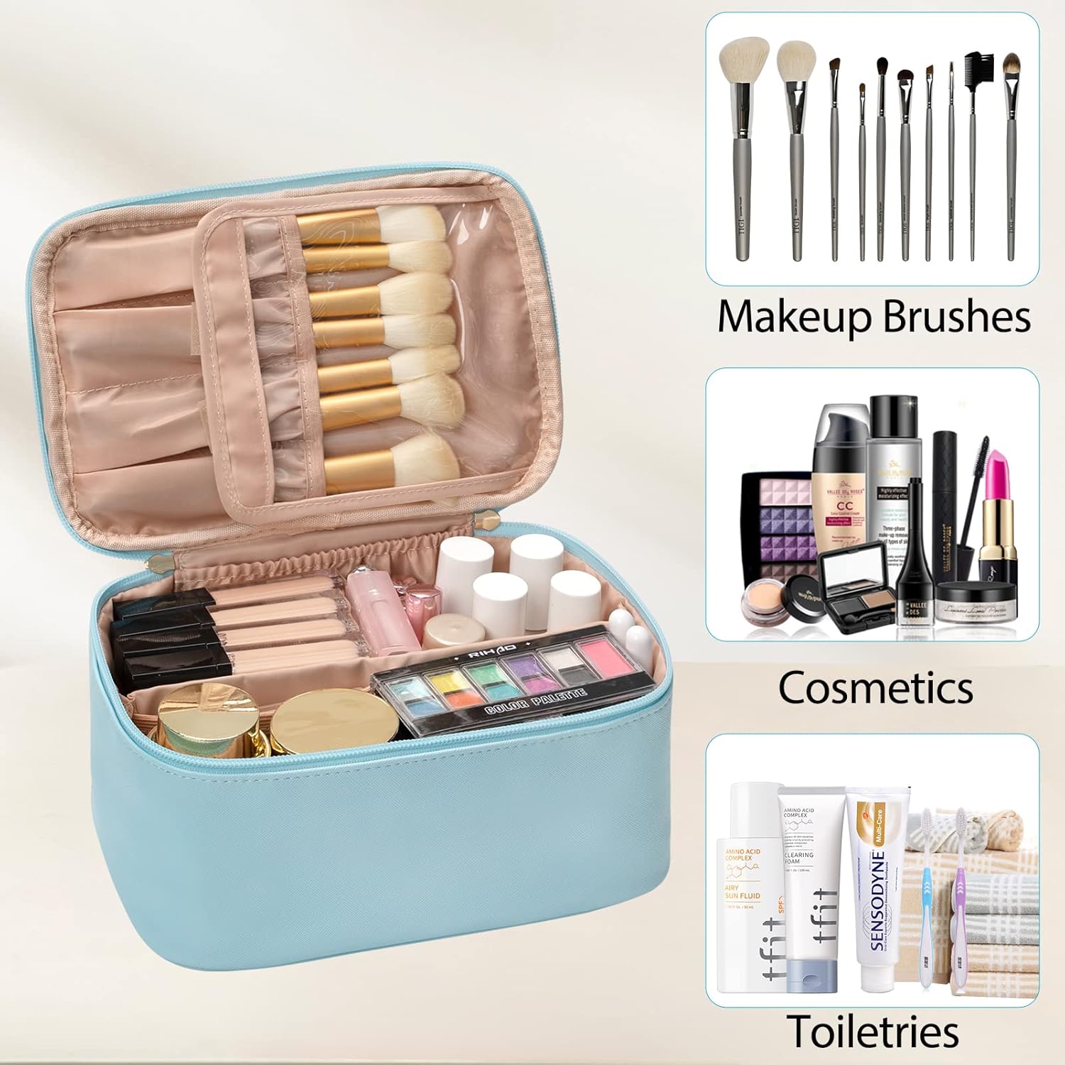 Nora Luxe Portable Makeup Organizer With Adjustable Compartments For Travel