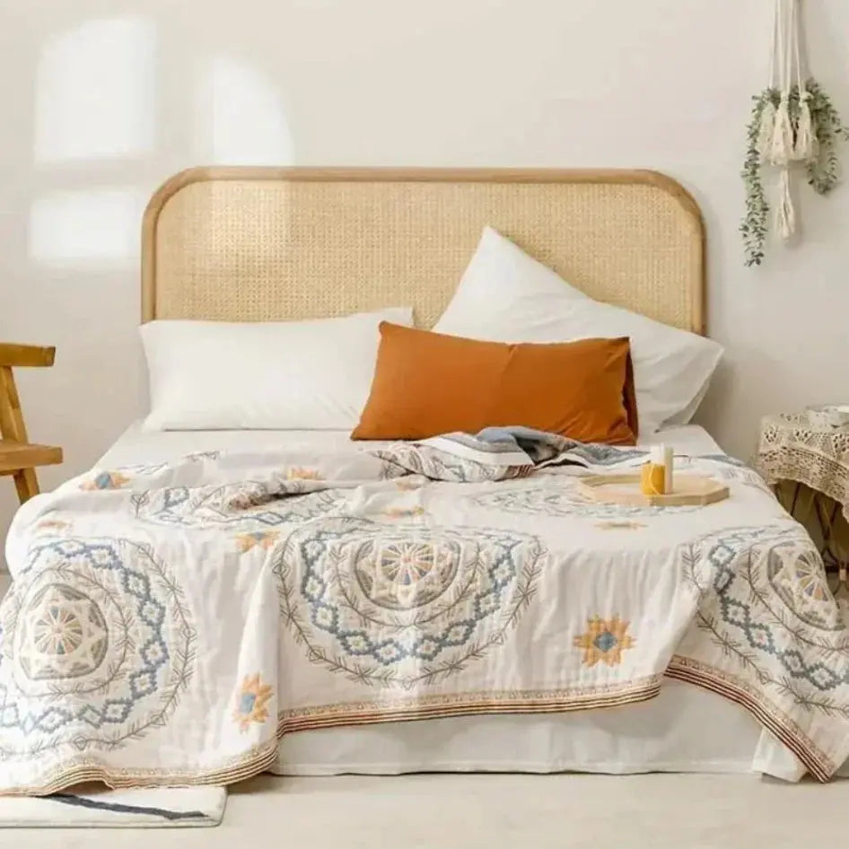 Nordic Boho Lightweight Soft Cotton Gauze Blanket With Fringe, Breathable Summer Comfort