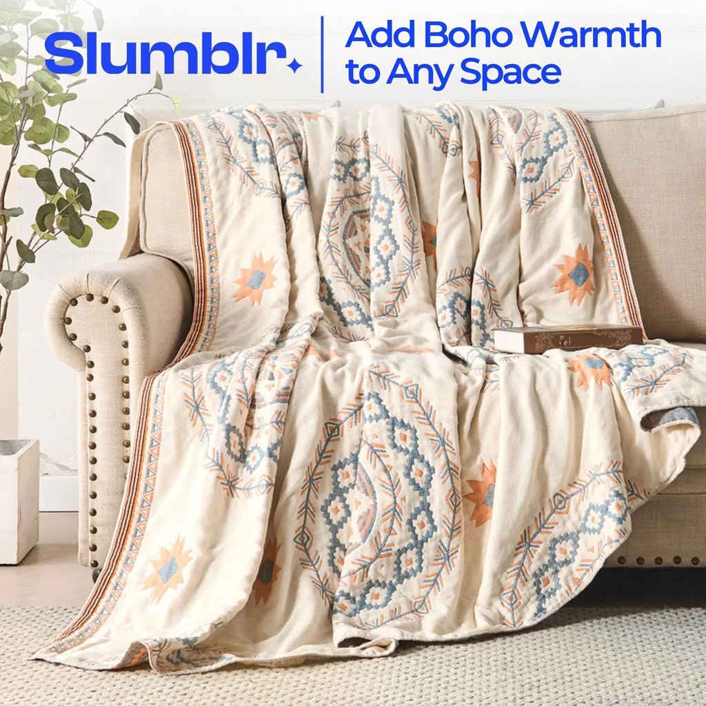 Nordic Boho Lightweight Soft Cotton Gauze Blanket With Fringe, Breathable Summer Comfort