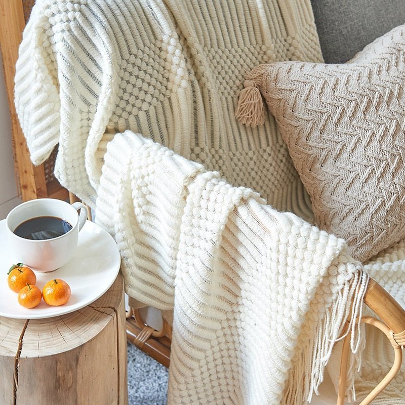 Nordic Elegance Knit Sofa Blanket For Cozy Warmth And Minimalist Style