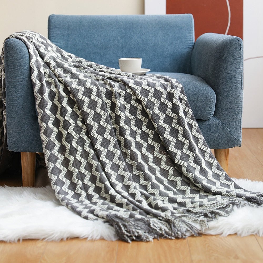 Nordic Elegance Knit Sofa Blanket For Cozy Warmth And Minimalist Style
