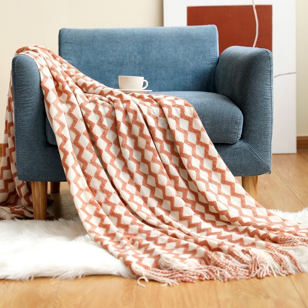 Nordic Elegance Knit Sofa Blanket For Cozy Warmth And Minimalist Style
