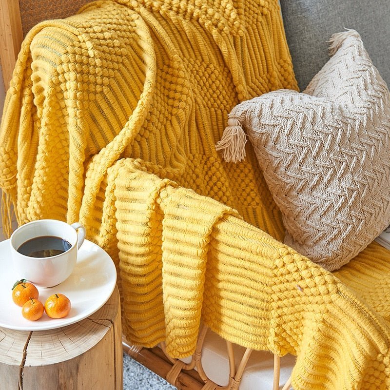 Nordic Elegance Knit Sofa Blanket For Cozy Warmth And Minimalist Style