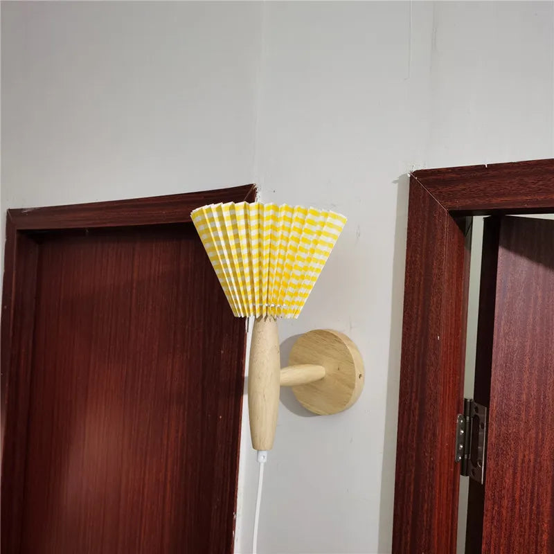 Nordic Elegance Timber Wall Sconce With Pleated Shade For Cozy Ambiance