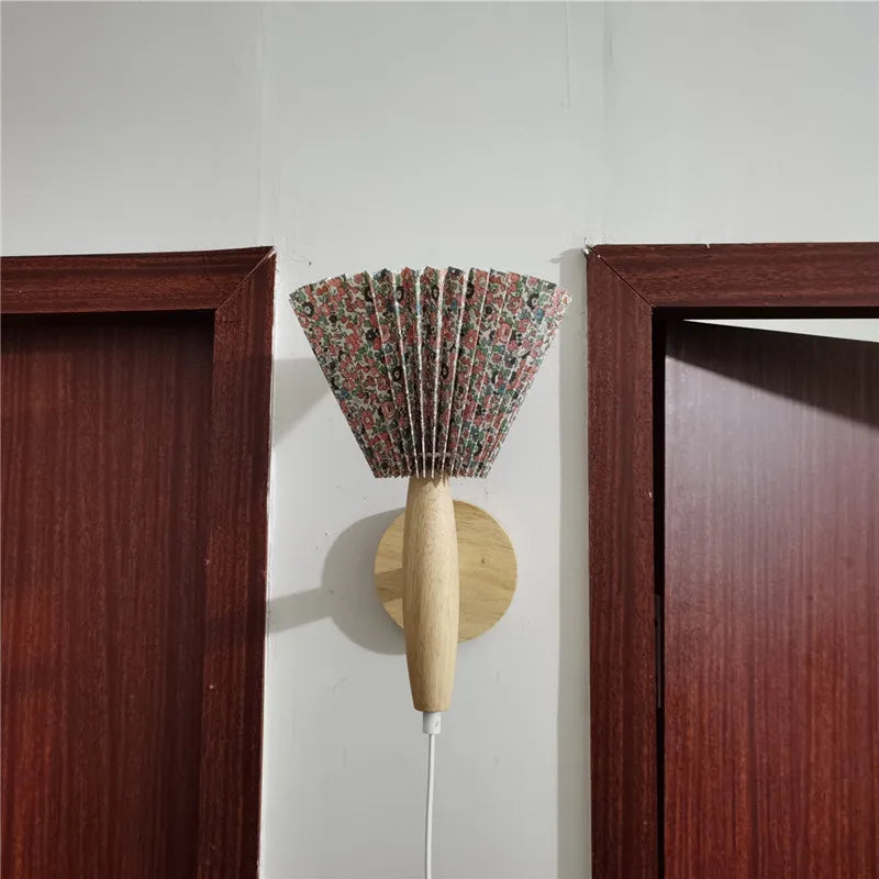 Nordic Elegance Timber Wall Sconce With Pleated Shade For Cozy Ambiance