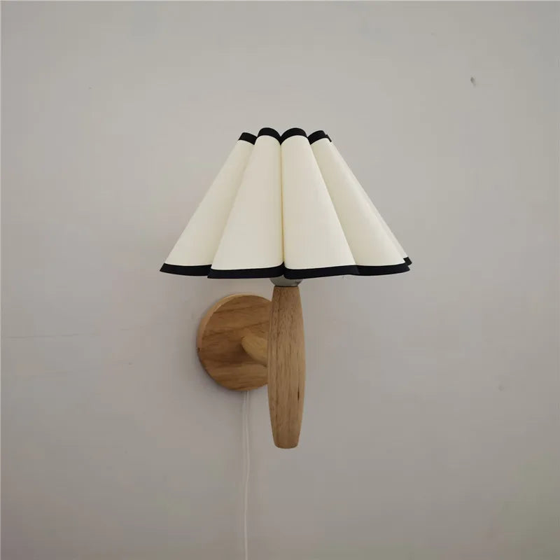 Nordic Elegance Timber Wall Sconce With Pleated Shade For Cozy Ambiance
