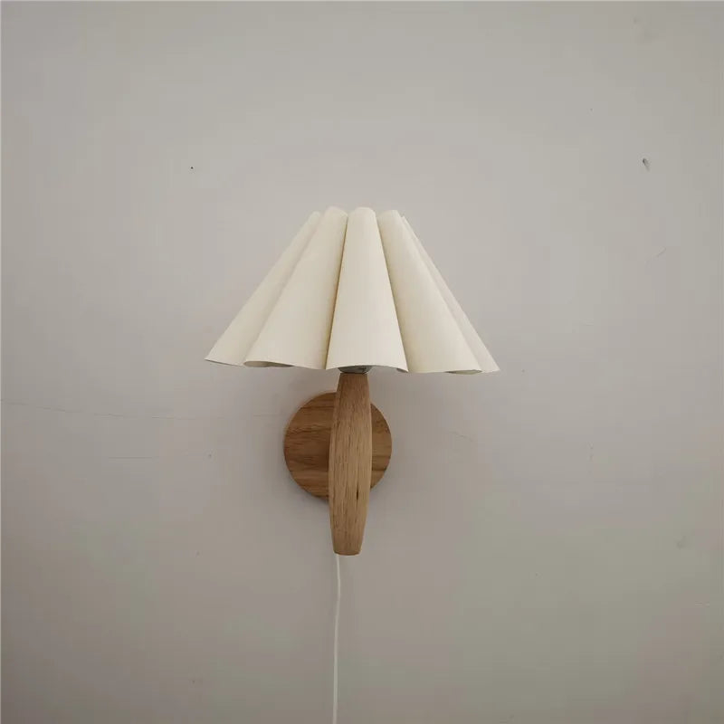 Nordic Elegance Timber Wall Sconce With Pleated Shade For Cozy Ambiance