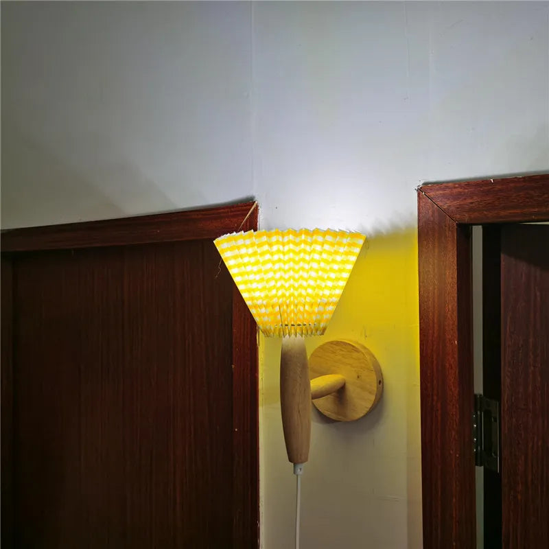 Nordic Elegance Timber Wall Sconce With Pleated Shade For Cozy Ambiance