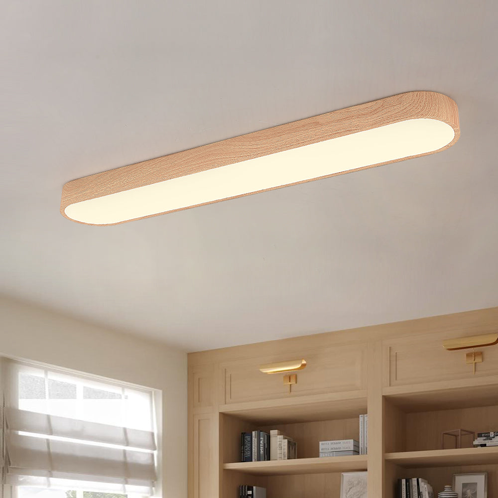 Nordic Glow Oval Flush Mount Light With Wood Accent For Cozy Ambience