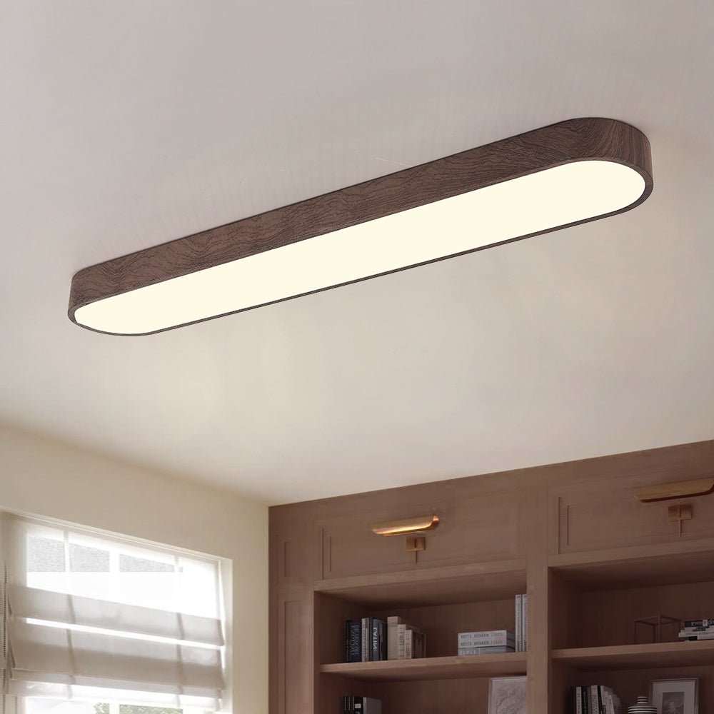 Nordic Glow Oval Flush Mount Light With Wood Accent For Cozy Ambience