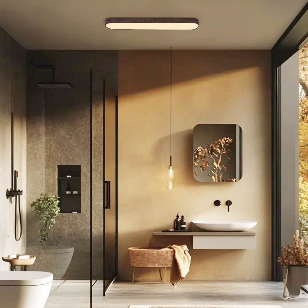 Nordic Glow Oval Flush Mount Light With Wood Accent For Cozy Ambience