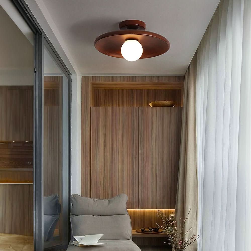 LumaNest Modern Ceiling Lamp With Warm Wood Glow For Modern Interiors