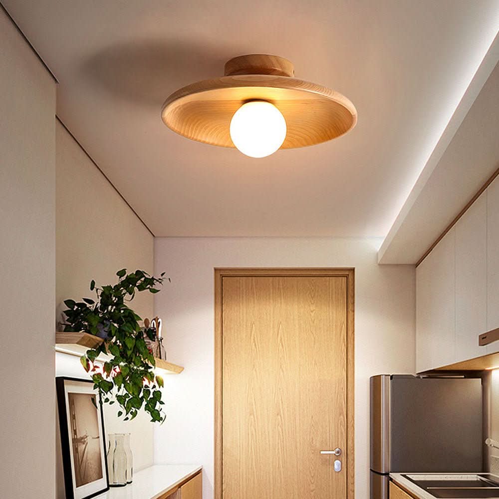 LumaNest Modern Ceiling Lamp With Warm Wood Glow For Modern Interiors