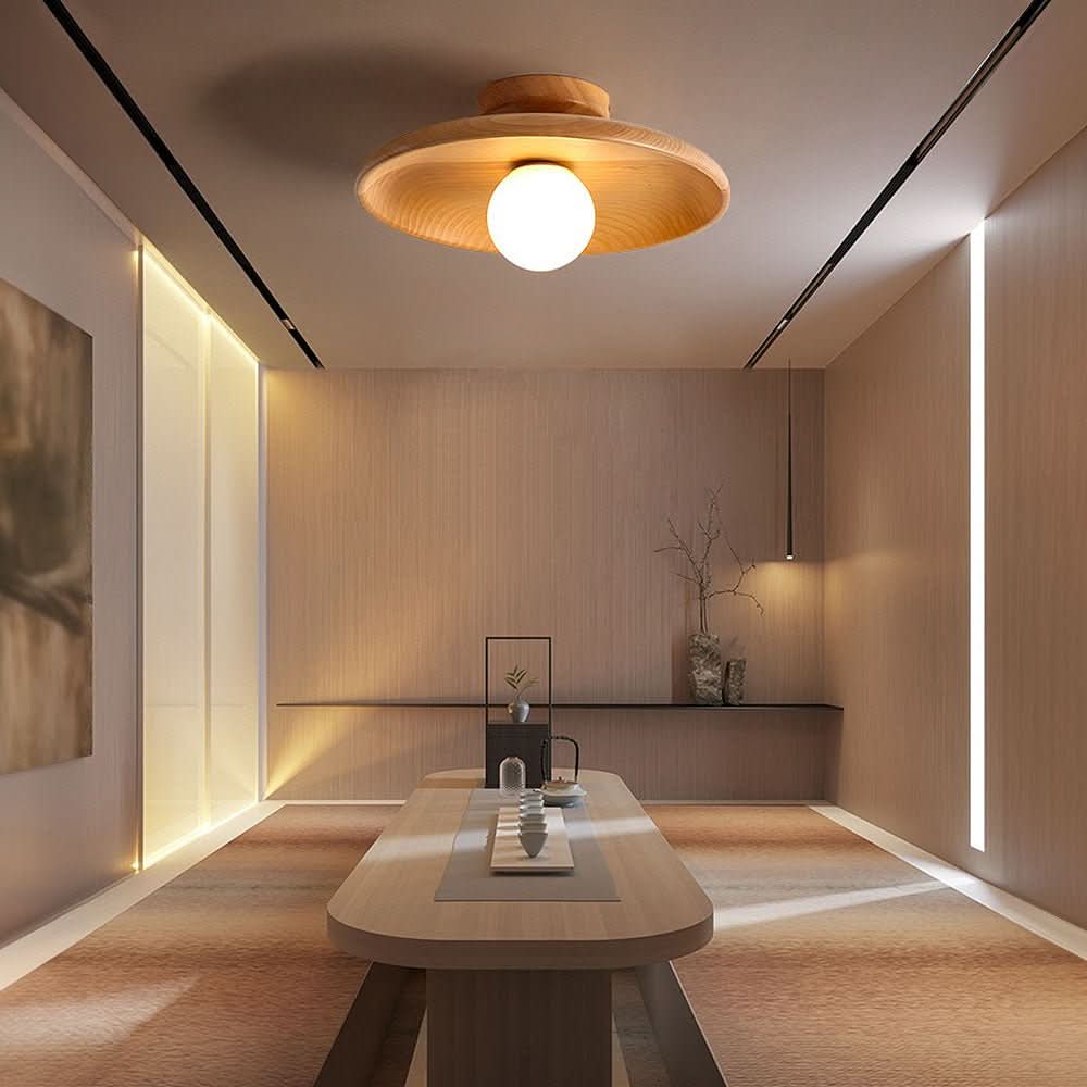 LumaNest Modern Ceiling Lamp With Warm Wood Glow For Modern Interiors