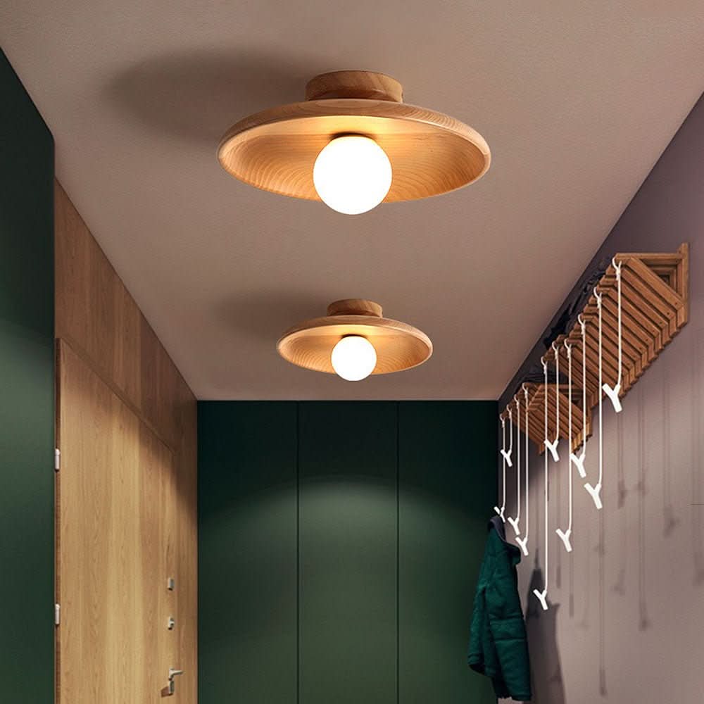 LumaNest Modern Ceiling Lamp With Warm Wood Glow For Modern Interiors