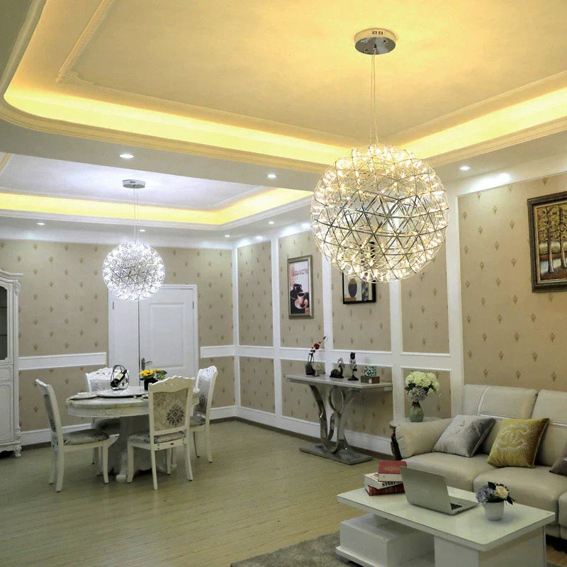 Dining Room Pendant Light With Polished Stainless Steel Sphere