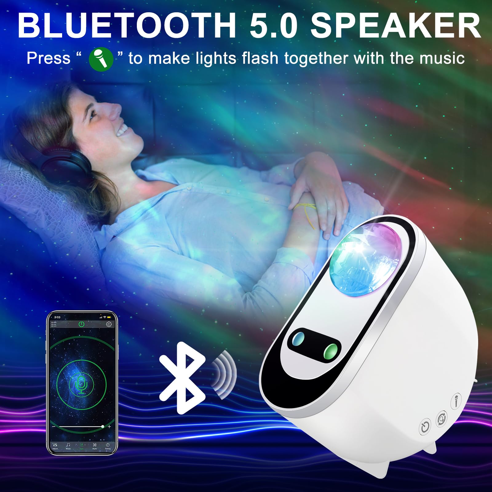 Ocean Wave Projector With LED Lighting, Bluetooth Speaker, And Voice Control