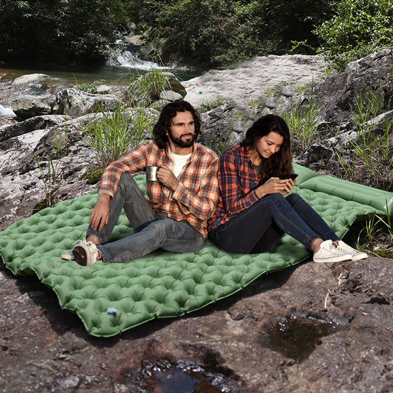 Outdoor Comfort Double Self Inflating Air Mattress With Built In Pillow Pump For Camping